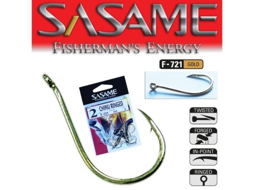 SASAME Chinu Ringed füles pontyozó horog - Gold - 8