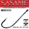 SASAME Worm ST füles rablóhalas horog - Black Nickel - 1/0