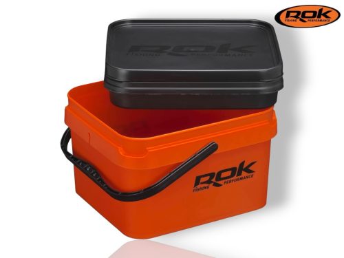 ROK 10 literes Szögletes Csalis vödör + betét + tető szett - Square Bait Bucket + Basin Black set - Narancs