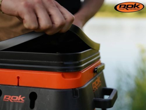 ROK 10 literes Szögletes Csalis vödör + betét + tető szett - Square Bait Bucket + Basin Black set - Narancs