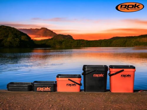 ROK 10 literes Szögletes Csalis vödör + betét + tető szett - Square Bait Bucket + Basin Black set - Narancs