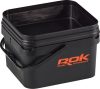 ROK 10 literes Szögletes Csalis vödör + betét + tető szett - Square Bait Bucket + Basin Black set - Fekete