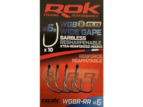 ROK - WIDE GAPE BARBLESS RESHARPENABLE REINFORCED Szakáll nélküli horog - 6 - WGBR-RR
