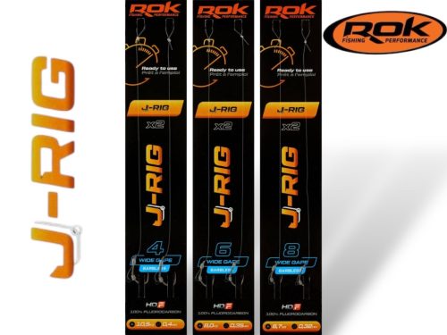 ROK J-RIG Wide Gape Barbless - 2db/csomag - előkötött szakáll nélküli horog - 6 - 0,35mm