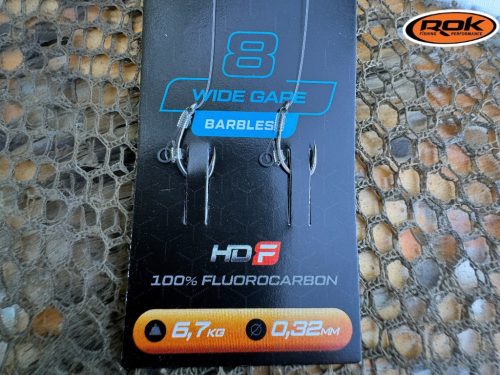 ROK J-RIG Wide Gape Barbless - 2db/csomag - előkötött szakáll nélküli horog - 4 - 0,40mm