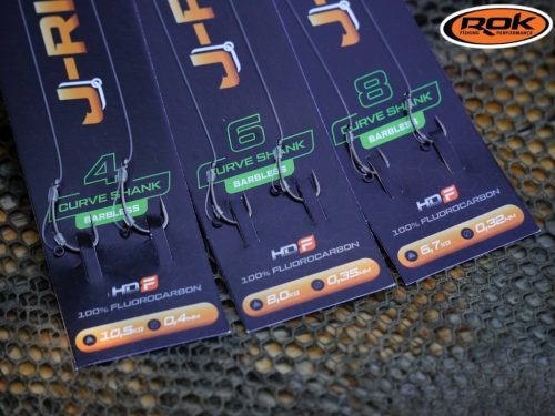 ROK J-RIG Curve Shank Barbless - 2db/csomag - előkötött szakáll nélküli horog - 6 - 0,35mm