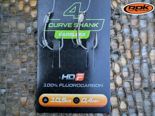 ROK J-RIG Curve Shank Barbless - 2db/csomag - előkötött szakáll nélküli horog - 6 - 0,35mm