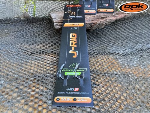 ROK J-RIG Curve Shank Barbless - 2db/csomag - előkötött szakáll nélküli horog - 4 - 0,40mm