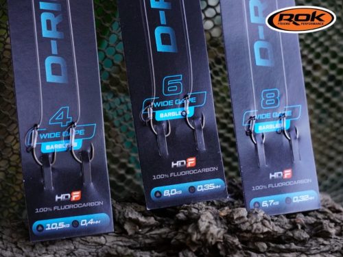 ROK D-RIG Wide Gape Barbless - 2db/csomag - előkötött szakáll nélküli horog -  6 - 0,35mm