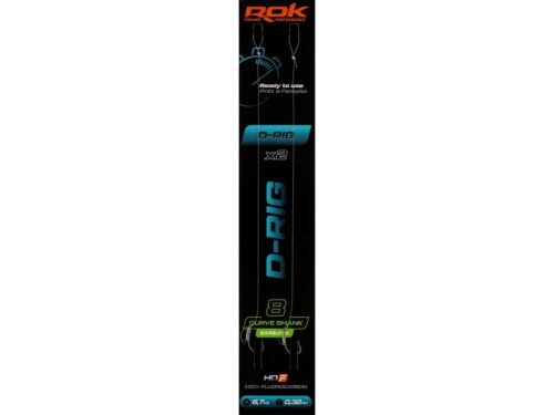 ROK D-RIG Curve Shank Barbless - 2db/csomag - előkötött szakáll nélküli horog - 8 - 0,32mm