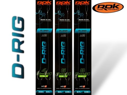 ROK D-RIG Curve Shank Barbless - 2db/csomag - előkötött szakáll nélküli horog - 8 - 0,32mm