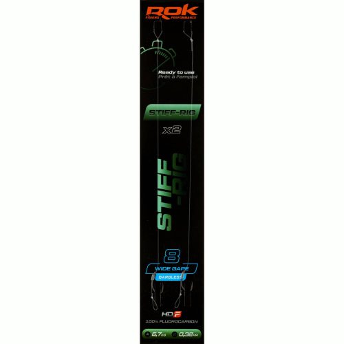 ROK STIFF RIG Wide Gape Barbless - 2db/csomag - előkötött szakáll nélküli horog - 8 - 0,32mm