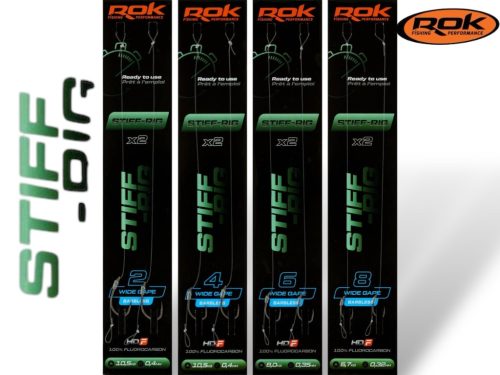 ROK STIFF RIG Wide Gape Barbless - 2db/csomag - előkötött szakáll nélküli horog - 4 - 0,40mm