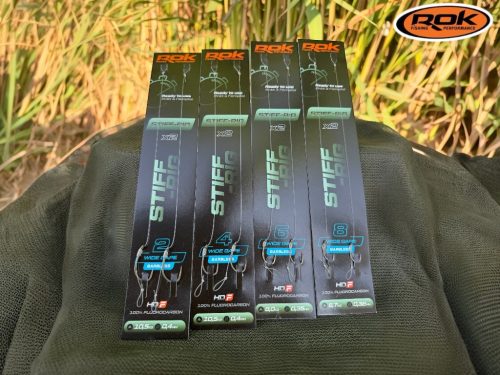 ROK STIFF RIG Wide Gape Barbless - 2db/csomag - előkötött szakáll nélküli horog - 4 - 0,40mm