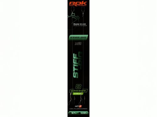 ROK STIFF RIG Curve Shank Barbless - 2db/csomag - előkötött szakáll nélküli horog - 8 - 0,32mm