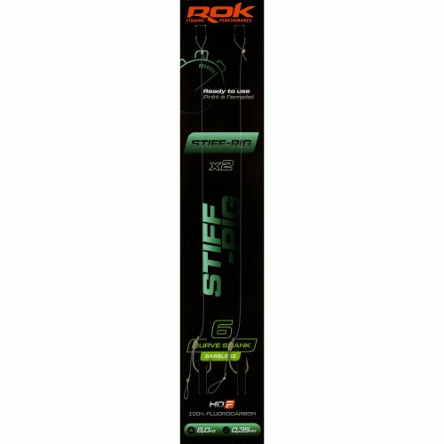 ROK STIFF RIG Curve Shank Barbless - 2db/csomag - előkötött szakáll nélküli horog - 6 - 0,35mm