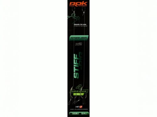 ROK STIFF RIG Curve Shank Barbless - 2db/csomag - előkötött szakáll nélküli horog - 4 - 0,40mm