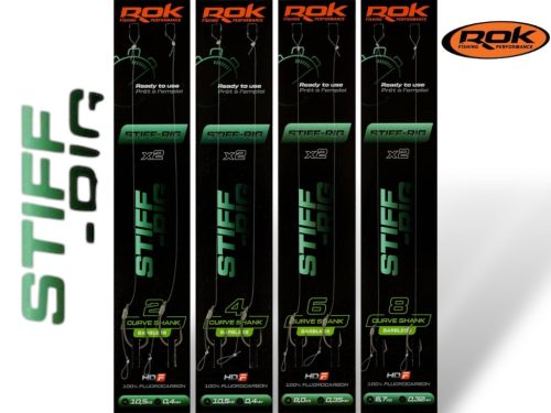 ROK STIFF RIG Curve Shank Barbless - 2db/csomag - előkötött szakáll nélküli horog - 4 - 0,40mm