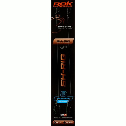 ROK SH-RIG Wide Gape Barbless - 2db/csomag - előkötött szakáll nélküli horog - 8 - 0,32mm