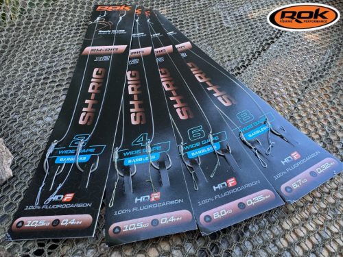 ROK SH-RIG Wide Gape Barbless - 2db/csomag - előkötött szakáll nélküli horog - 8 - 0,32mm