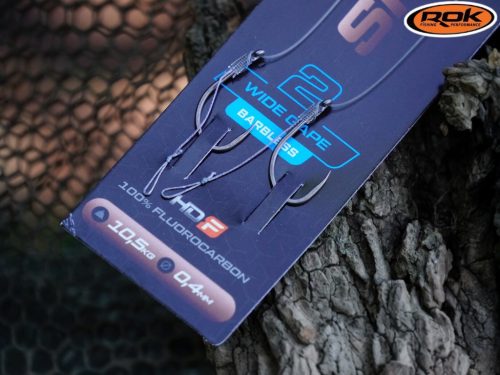 ROK SH-RIG Wide Gape Barbless - 2db/csomag - előkötött szakáll nélküli horog - 8 - 0,32mm