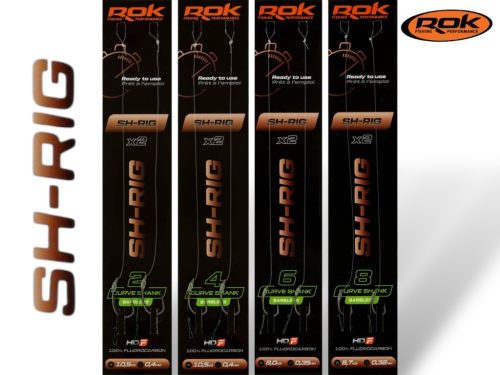 ROK SH-RIG Curve Shank Barbless - 2db/csomag - előkötött szakáll nélküli horog - 8 - 0,32mm