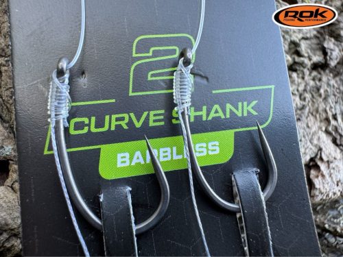 ROK SH-RIG Curve Shank Barbless - 2db/csomag - előkötött szakáll nélküli horog - 4 - 0,40mm