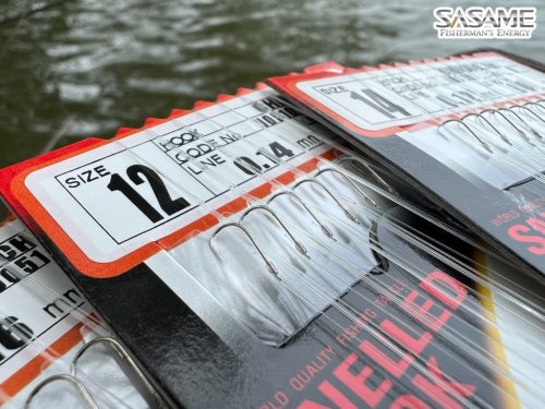 SASAME Chika lapkás pontyozó, keszegező előkötött horog - 80cm - Nickel - 10db/csomag - 12-es 0,14mm zsinórral