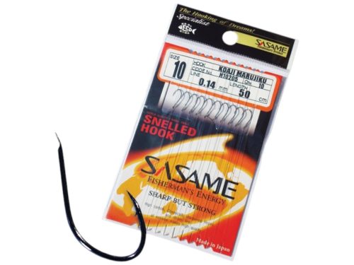 SASAME Koaji Marujiku lapkás pontyozó, keszegező előkötött horog - 80cm - Nickel - 10db/csomag - 4-es 0,22mm zsinórral