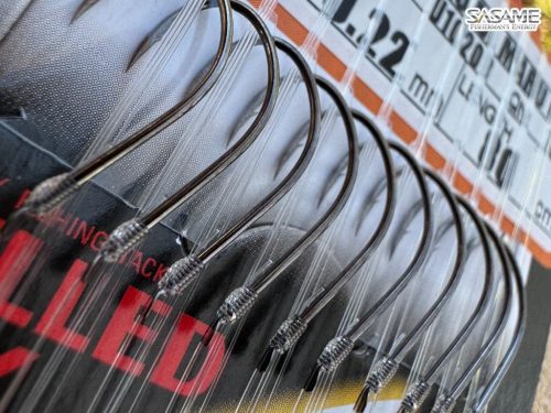 SASAME Koaji Marujiku lapkás pontyozó, keszegező előkötött horog - 80cm - Nickel - 10db/csomag - 8-as 0,16mm zsinórral