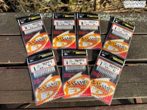 SASAME Koaji Marujiku lapkás pontyozó, keszegező előkötött horog - 80cm - Nickel - 10db/csomag - 8-as 0,16mm zsinórral