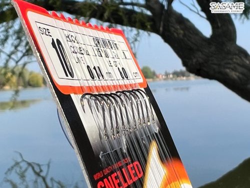 SASAME Chinu lapkás pontyozó, előkötött horog - 80cm - Nickel - 10db/csomag - 10-es 0,14mm zsinórral