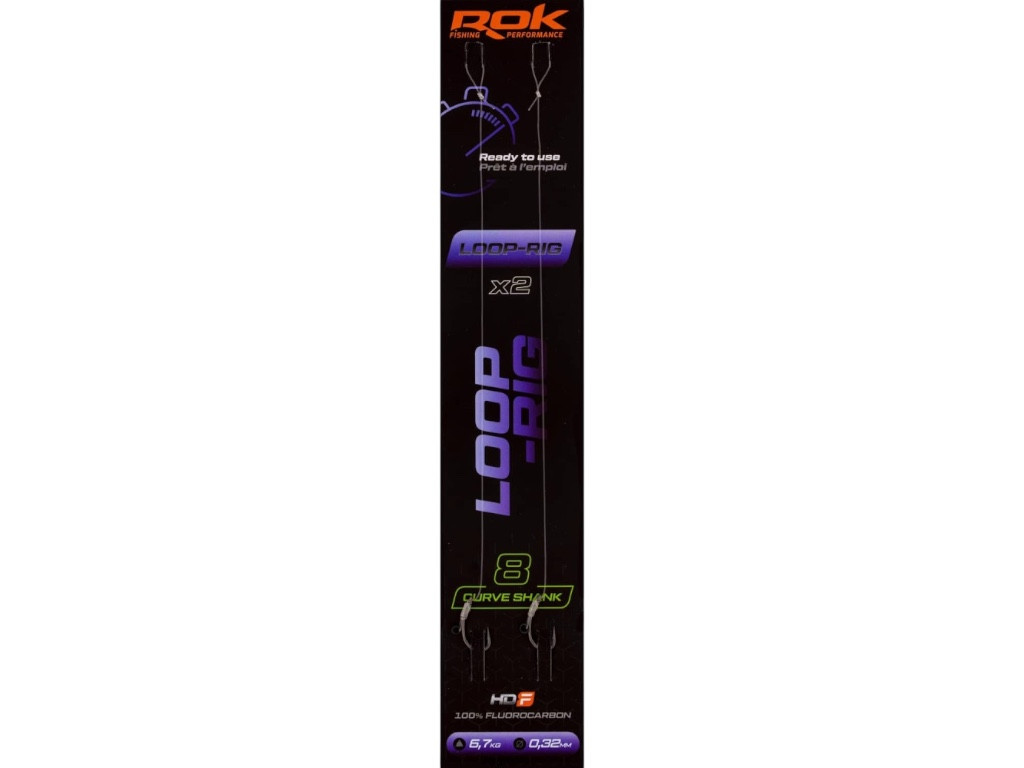 ROK LOOP RIG Curve Shank - 2db/csomag - előkötött horog - 8 - 0,32mm