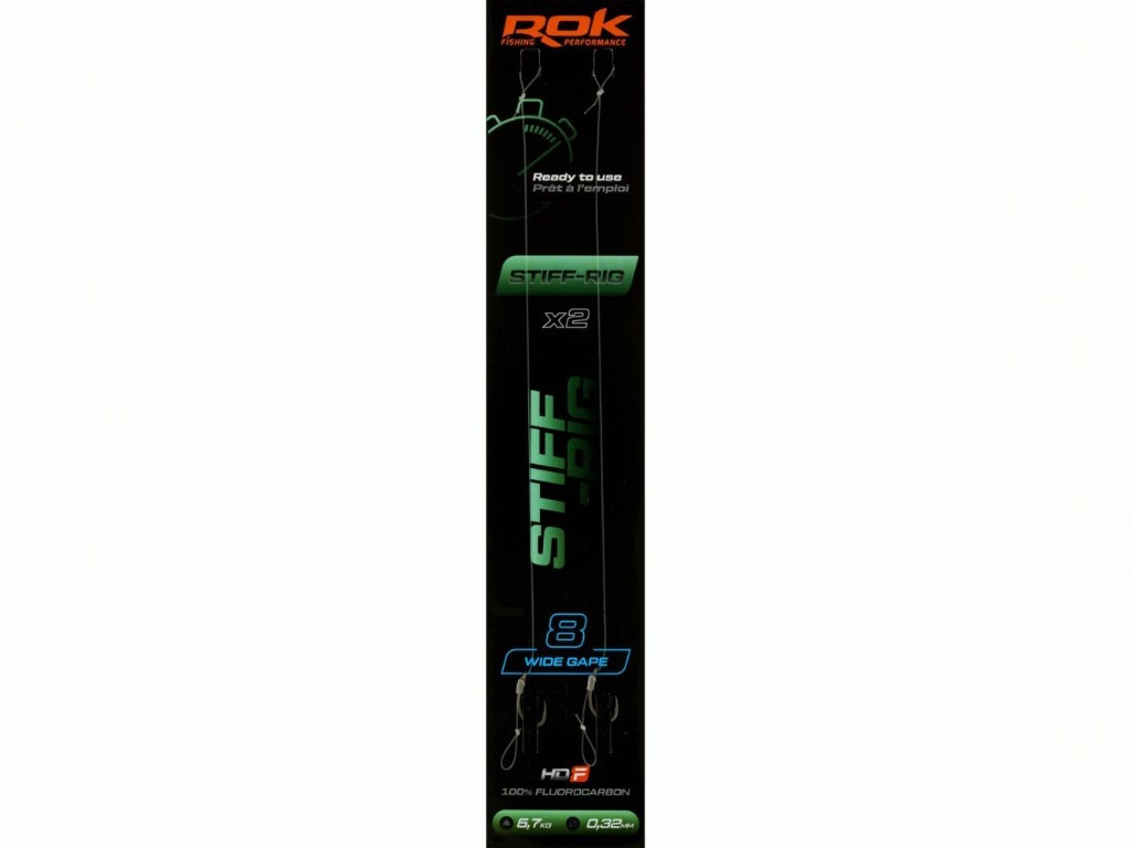 ROK STIFF RIG Wide Gape - 2db/csomag - előkötött horog - 8 - 0,32mm
