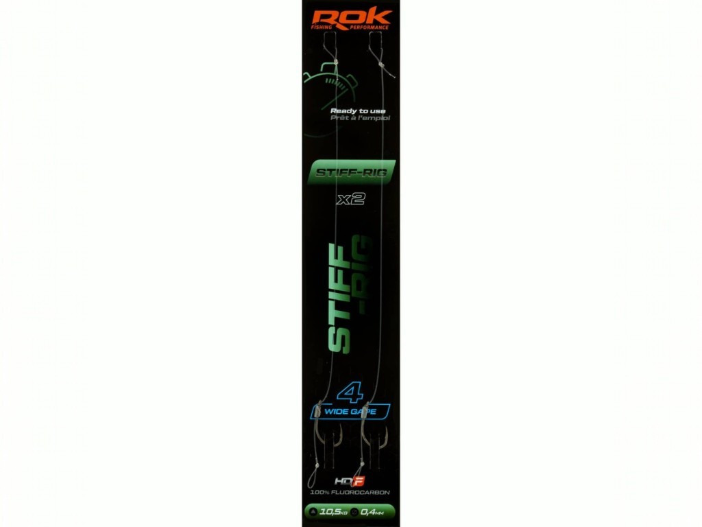ROK STIFF RIG Wide Gape - 2db/csomag - előkötött horog - 4 - 0,40mm
