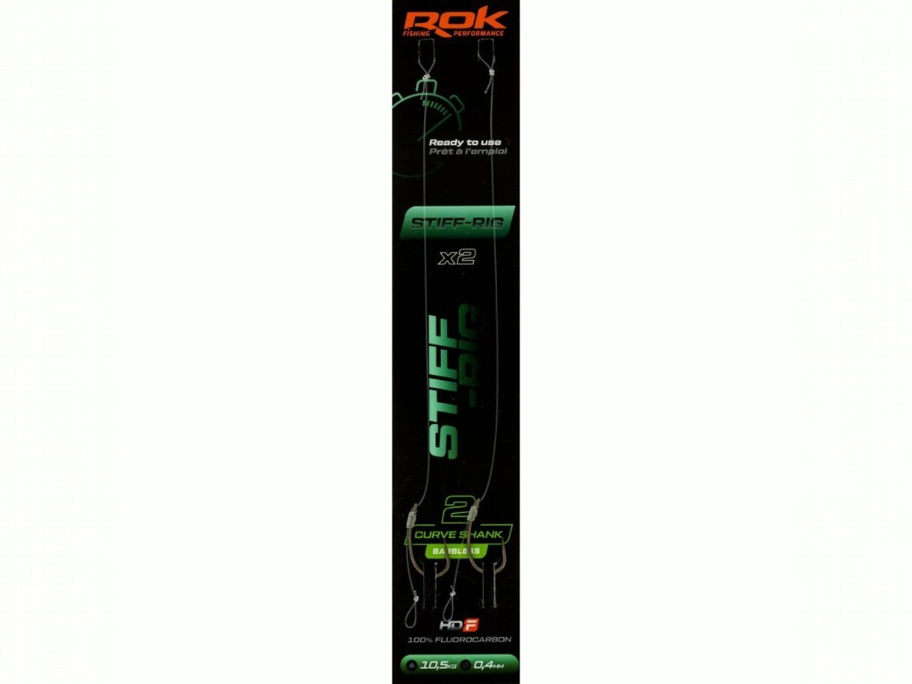 ROK STIFF RIG Curve Shank Barbless - 2db/csomag - előkötött szakáll nélküli horog - 2 - 0,40mm
