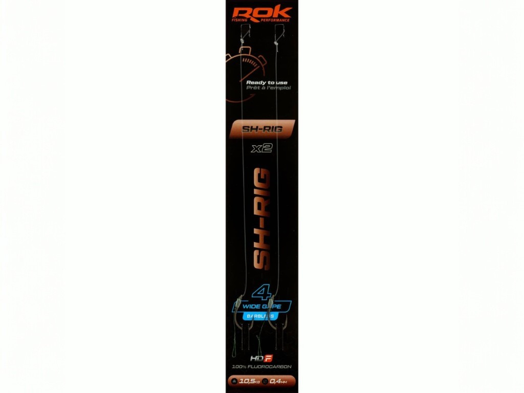 ROK SH-RIG Wide Gape Barbless - 2db/csomag - előkötött szakáll nélküli horog - 4 - 0,40mm